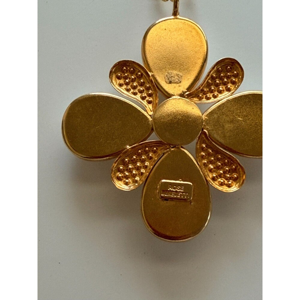 Vintage Rose Benedetti Signed Gold Faux Pearl Maltese Cross Pendant Necklace - Picture 4 of 7